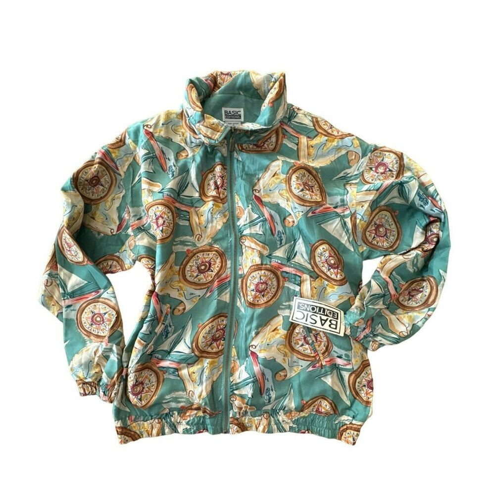 Silk Bomber Jacket Size Medium Vintage 80s Full Zipper Basic Editions Satin NWT